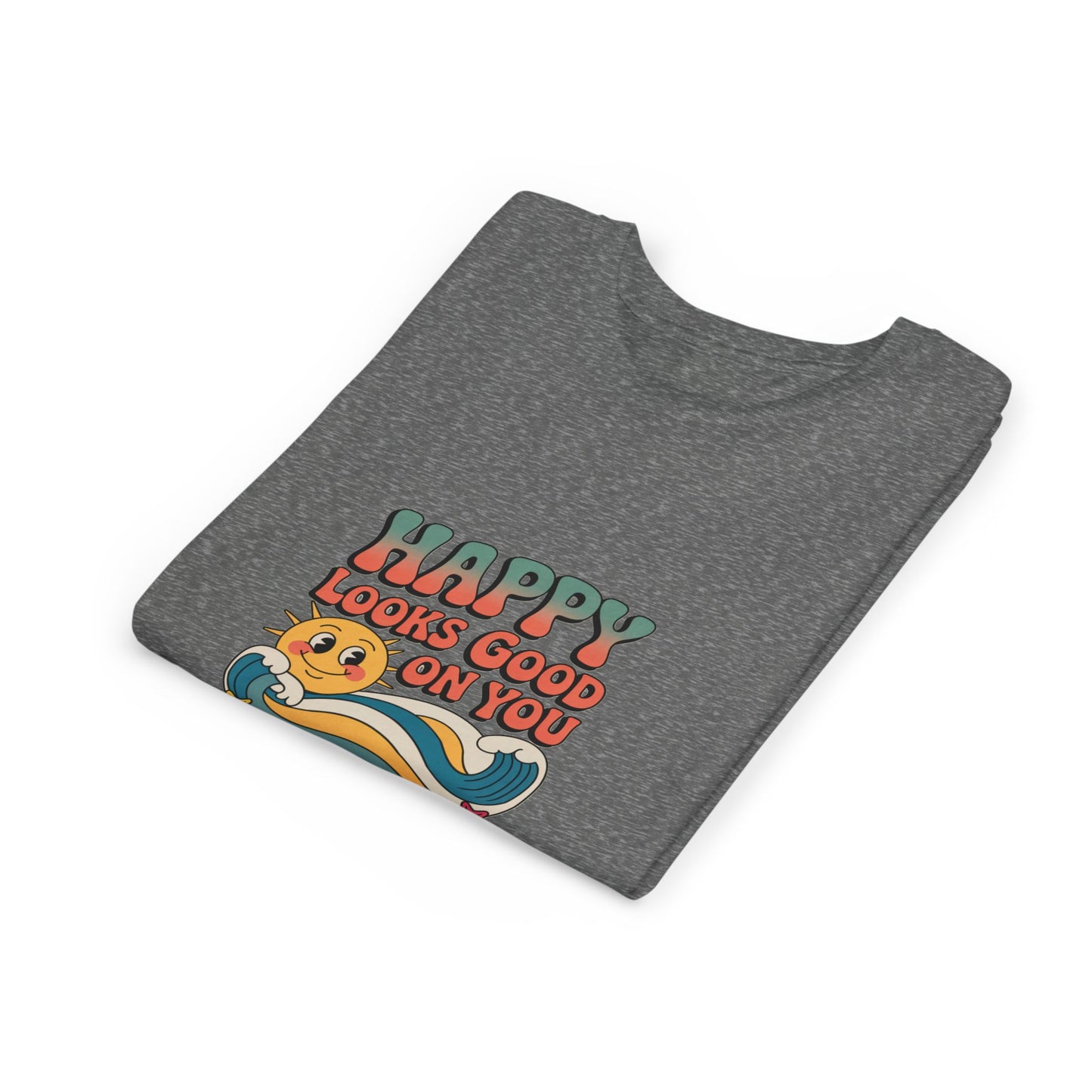 Youth Tee — "Happy Looks Good On You" Retro Sunshine Kids Shirt