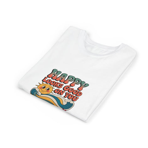 Youth Tee — "Happy Looks Good On You" Retro Sunshine Kids Shirt