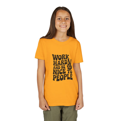 Youth Tee – "Work Hard and Be Nice to People" Retro Peace Sign Kids T‑Shirt