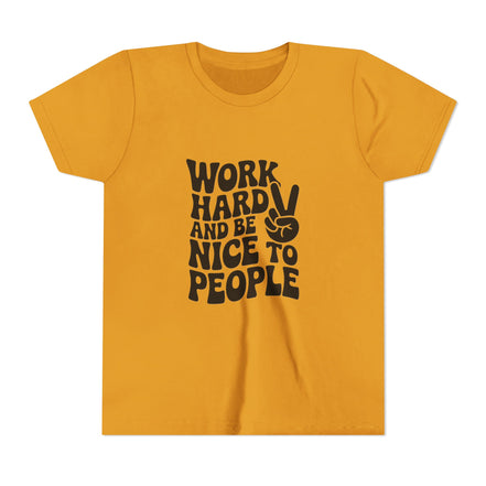 Youth Tee – "Work Hard and Be Nice to People" Retro Peace Sign Kids T‑Shirt