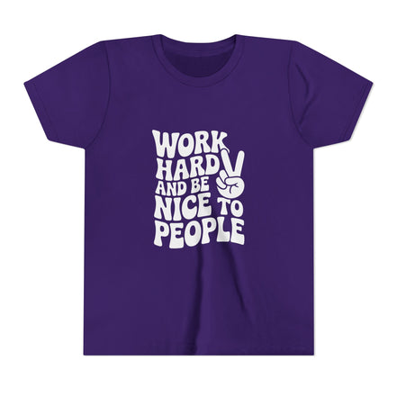 Youth Tee – "Work Hard and Be Nice to People" Retro Peace Sign Kids T‑Shirt