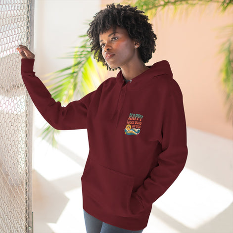 Happy Looks Good On You Hoodie — Retro Smiley Graphic Fleece Pullover