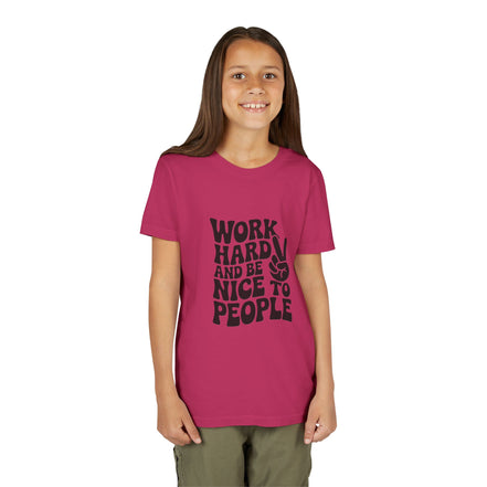 Youth Tee – "Work Hard and Be Nice to People" Retro Peace Sign Kids T‑Shirt