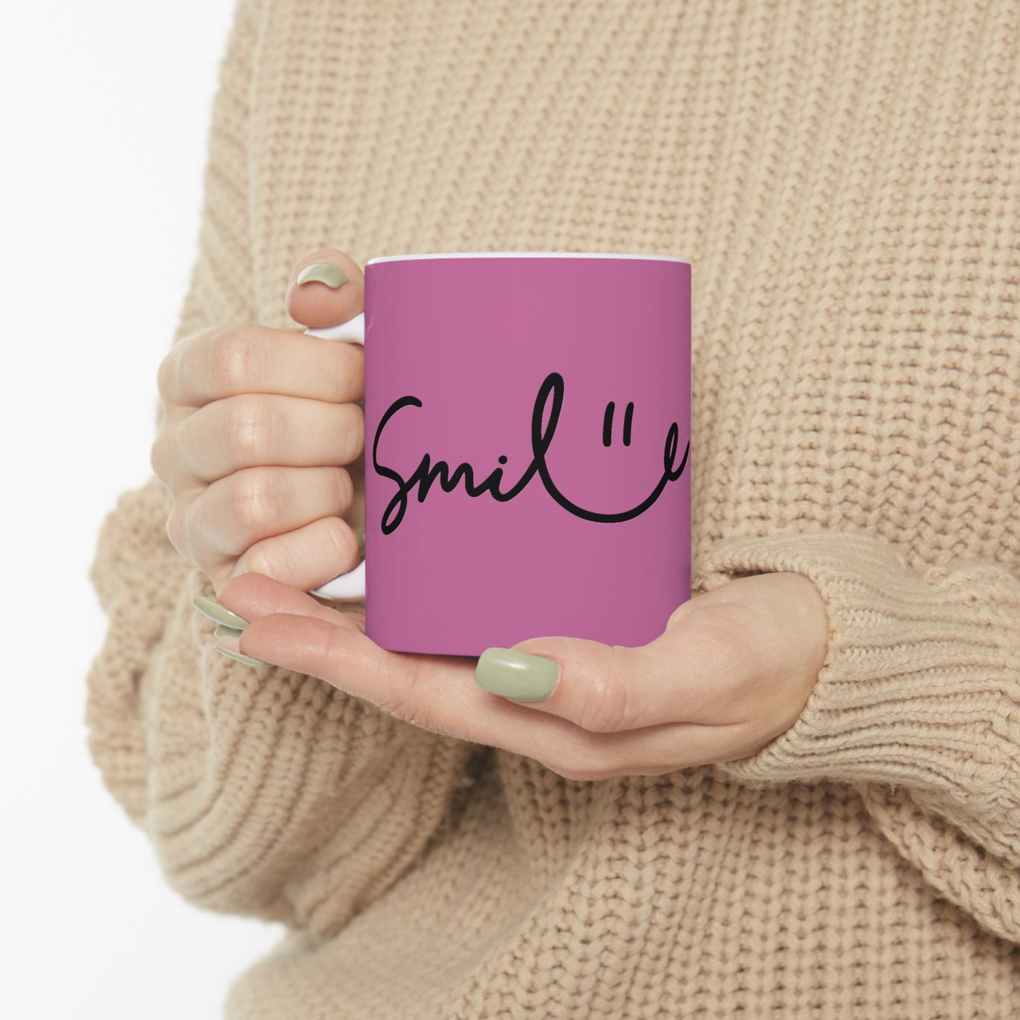 Light Pink/Black Smile Ceramic Coffee Mug - 11oz & 15oz
