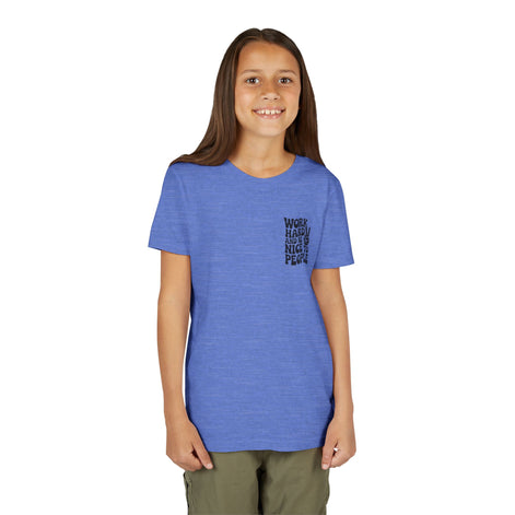 Youth Tee – "Work Hard and Be Nice to People" Retro Peace Sign Kids T‑Shirt