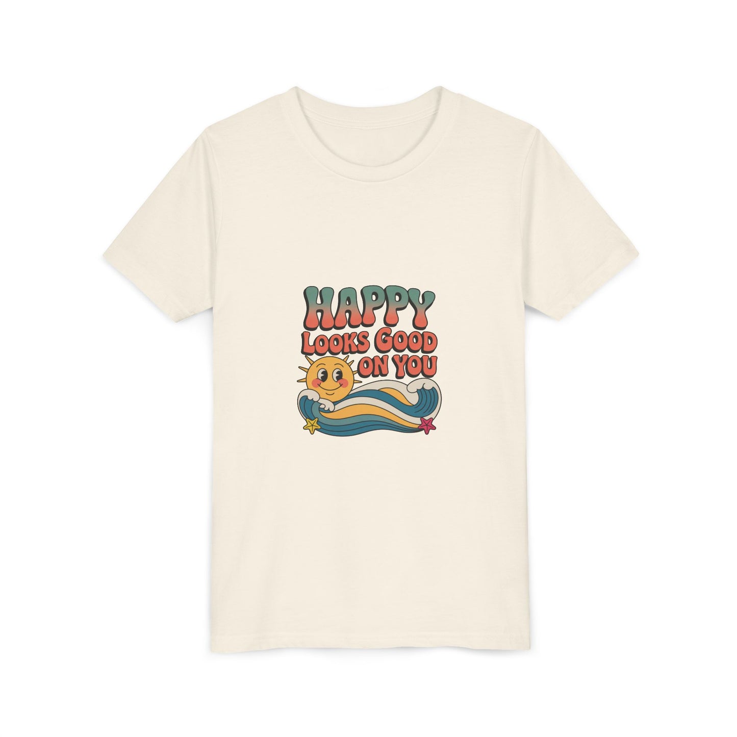 Youth Tee — "Happy Looks Good On You" Retro Sunshine Kids Shirt