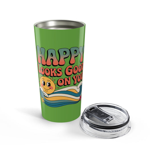 20oz Tumbler — "Happy Looks Good on You" Retro Smile Travel Cup