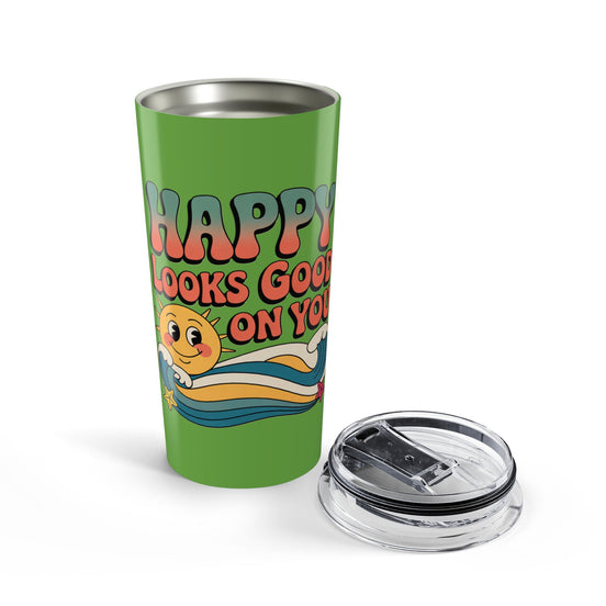 20oz Tumbler — "Happy Looks Good on You" Retro Smile Travel Cup