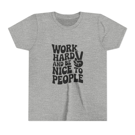 Youth Tee – "Work Hard and Be Nice to People" Retro Peace Sign Kids T‑Shirt