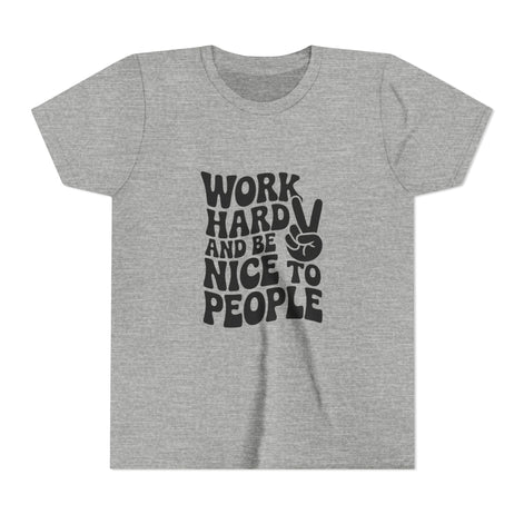 Youth Tee – "Work Hard and Be Nice to People" Retro Peace Sign Kids T‑Shirt