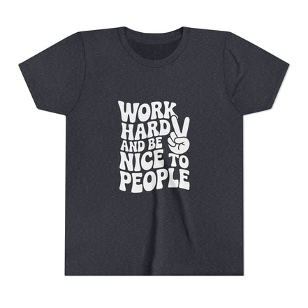 Youth Tee – "Work Hard and Be Nice to People" Retro Peace Sign Kids T‑Shirt