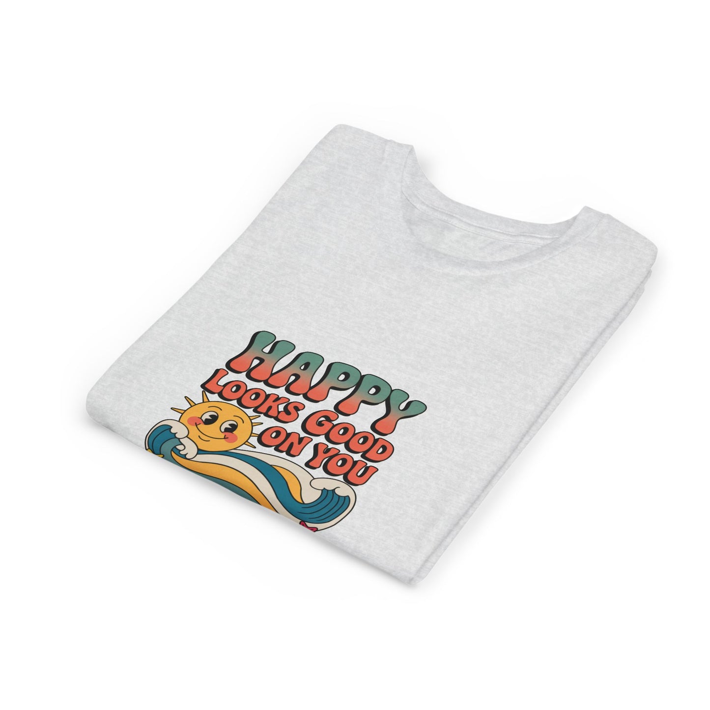 Youth Tee — "Happy Looks Good On You" Retro Sunshine Kids Shirt