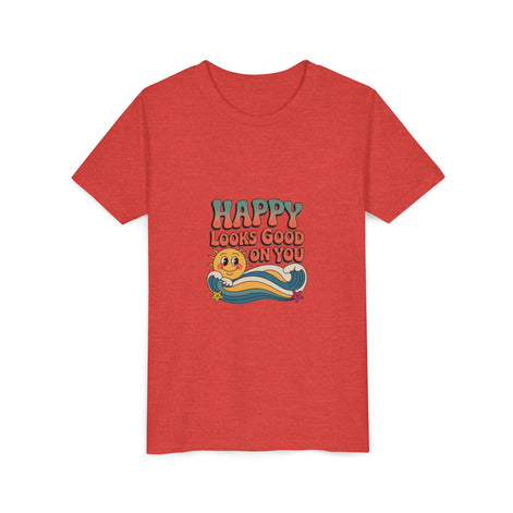 Youth Tee — "Happy Looks Good On You" Retro Sunshine Kids Shirt
