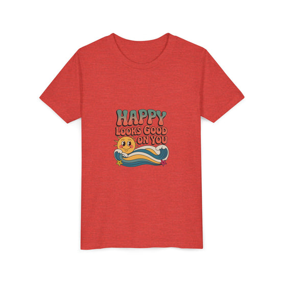 Youth Tee — "Happy Looks Good On You" Retro Sunshine Kids Shirt