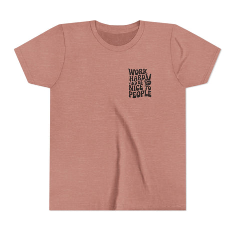 Youth Tee – "Work Hard and Be Nice to People" Retro Peace Sign Kids T‑Shirt