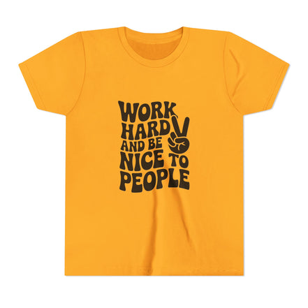 Youth Tee – "Work Hard and Be Nice to People" Retro Peace Sign Kids T‑Shirt