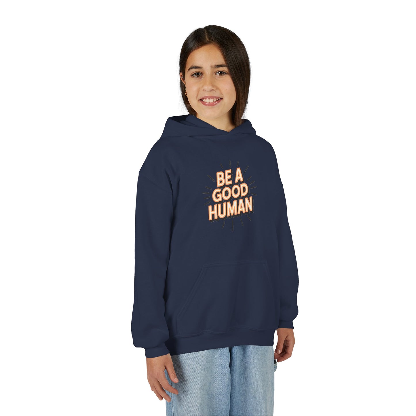 Youth Hoodie — "Be A Good Human" Positive Message Pullover