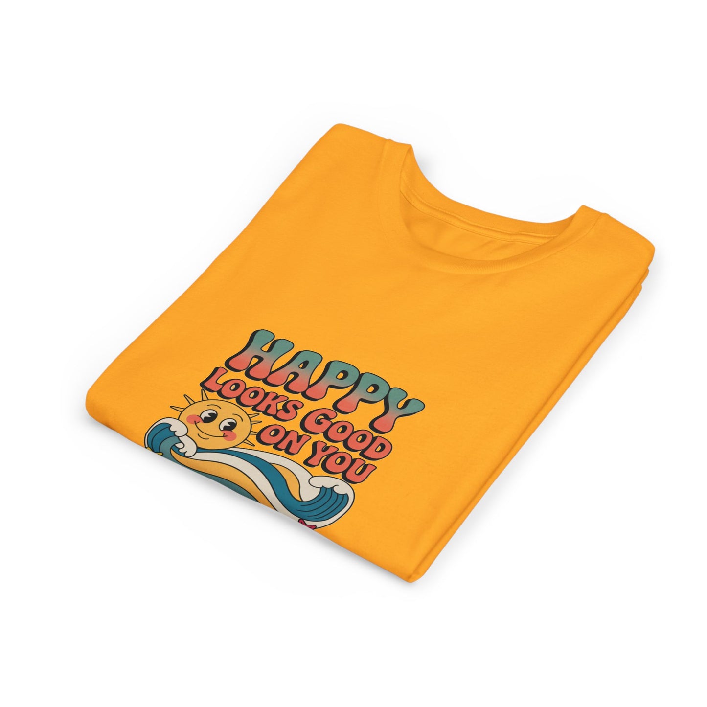 Youth Tee — "Happy Looks Good On You" Retro Sunshine Kids Shirt