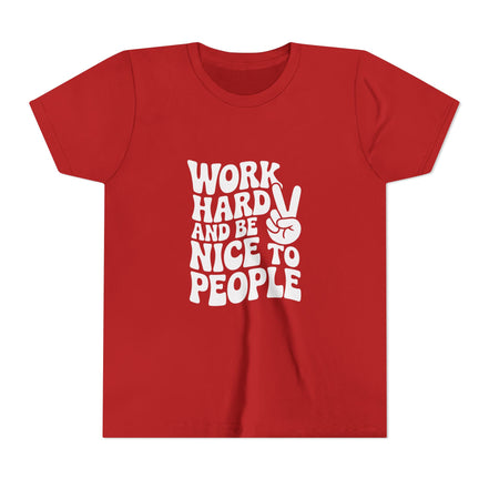 Youth Tee – "Work Hard and Be Nice to People" Retro Peace Sign Kids T‑Shirt