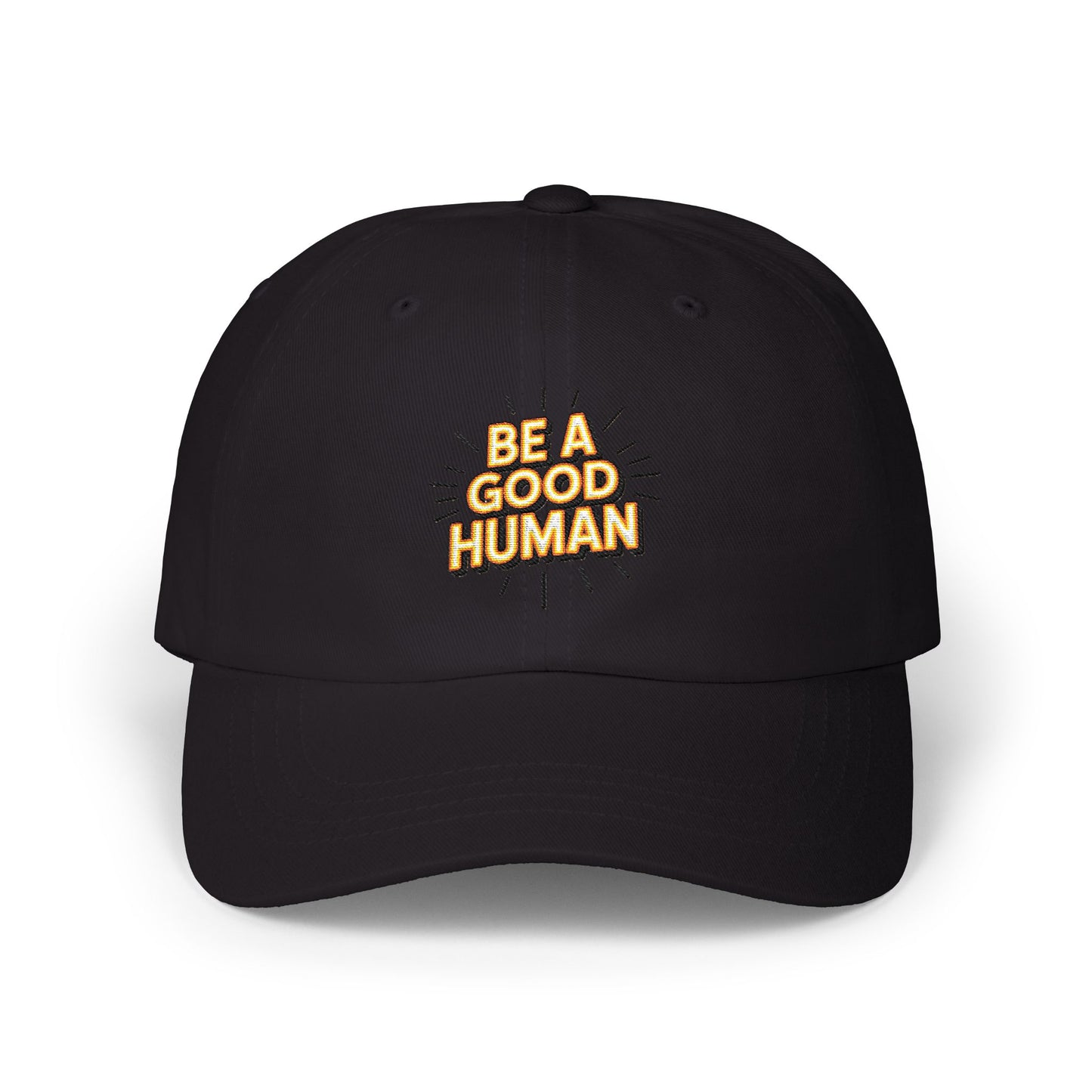 "Be A Good Human" Embroidered White Baseball Hat