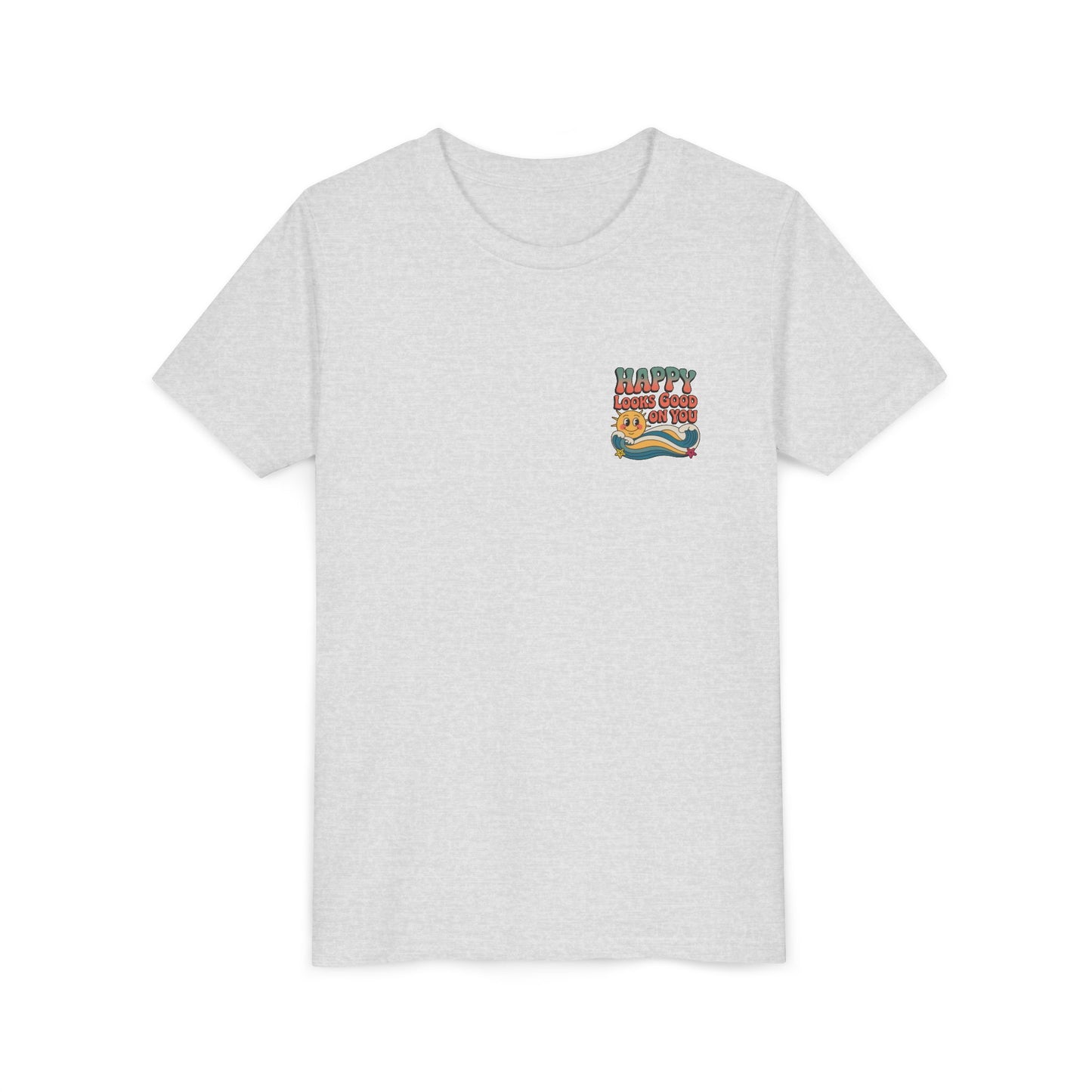 Youth Tee — "Happy Looks Good On You" Retro Sunshine Kids Shirt