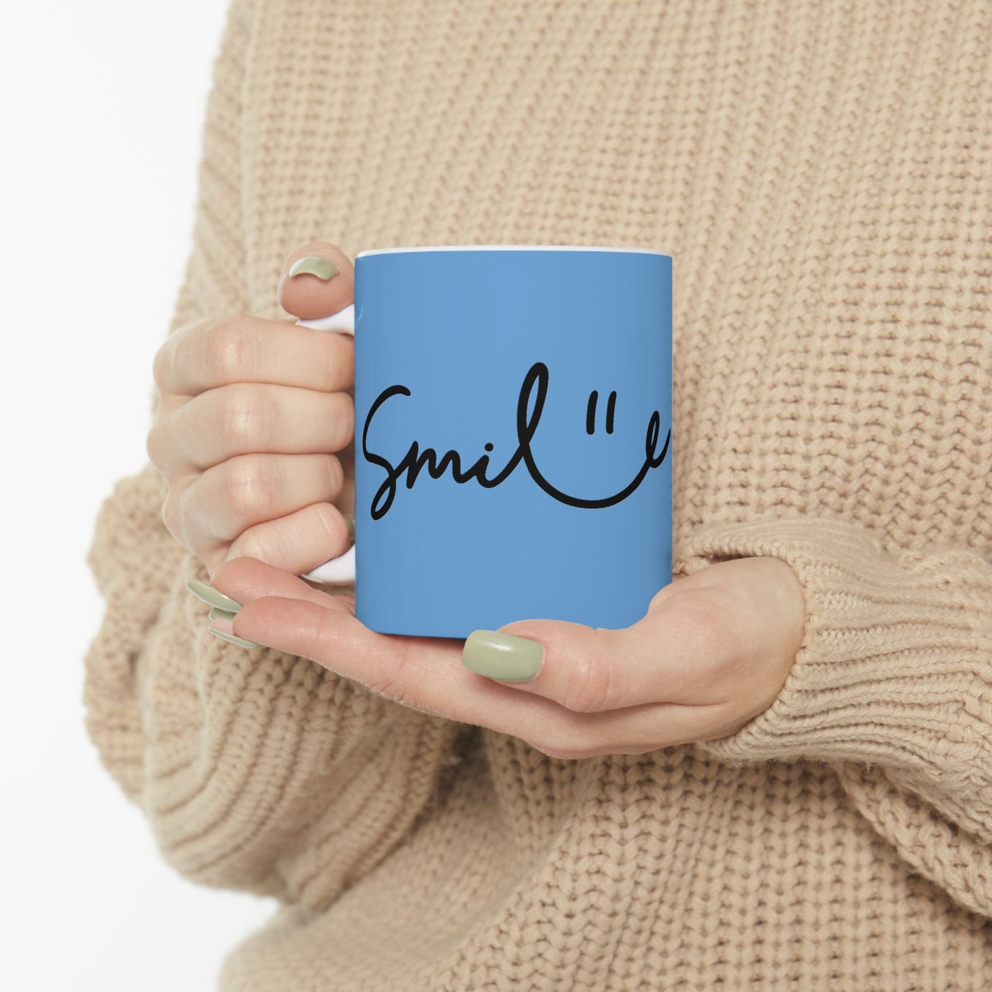 Light Blue/Black Smile Ceramic Coffee Mug - 11oz & 15oz