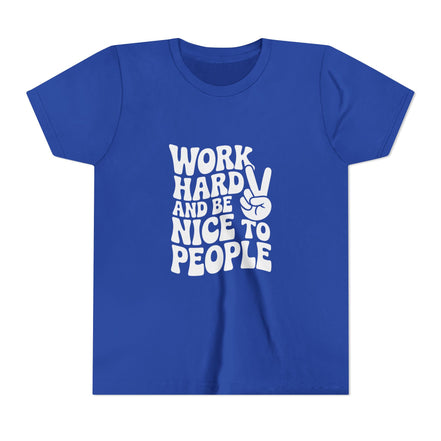 Youth Tee – "Work Hard and Be Nice to People" Retro Peace Sign Kids T‑Shirt