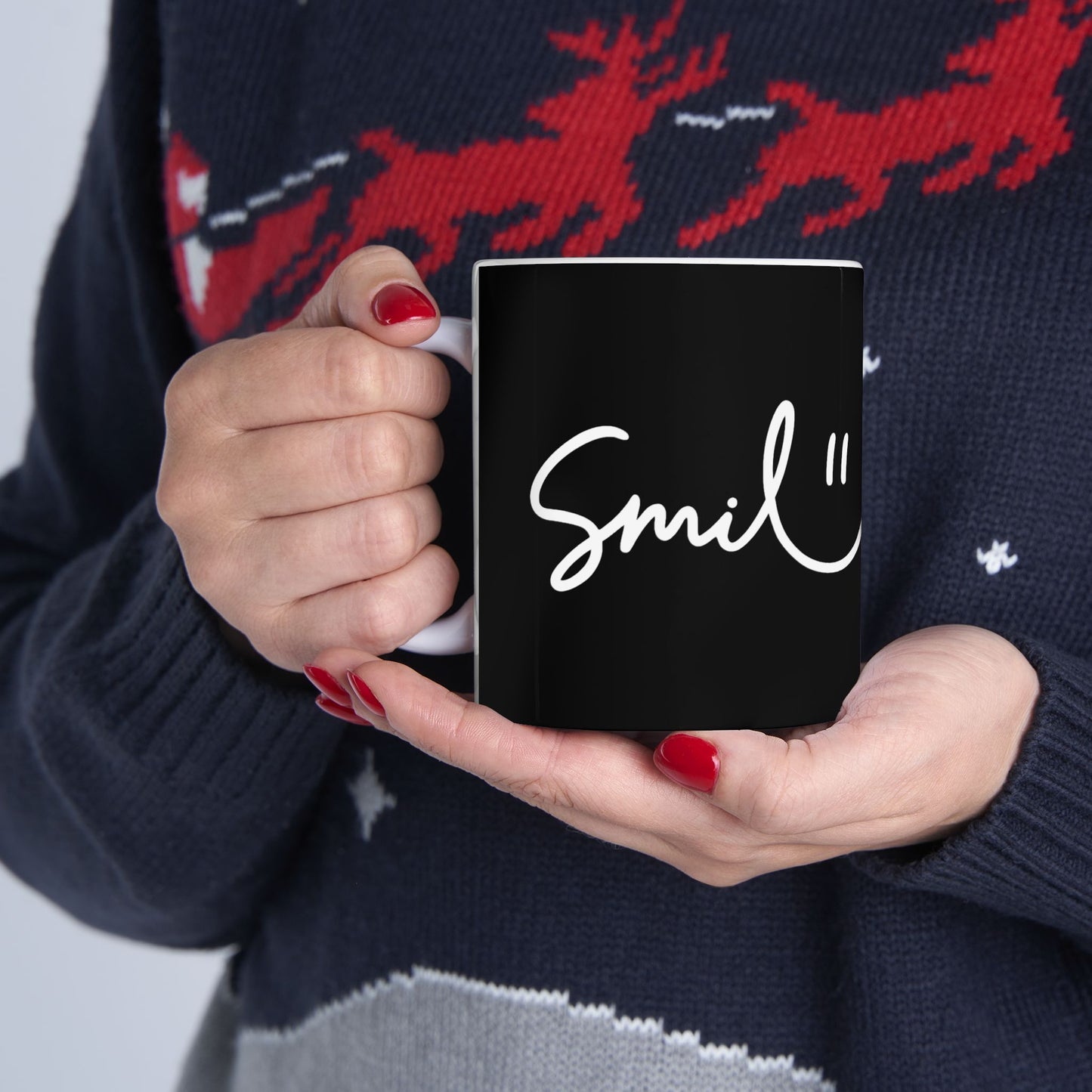 Black/White Smile Ceramic Coffee Mug - 11oz & 15oz