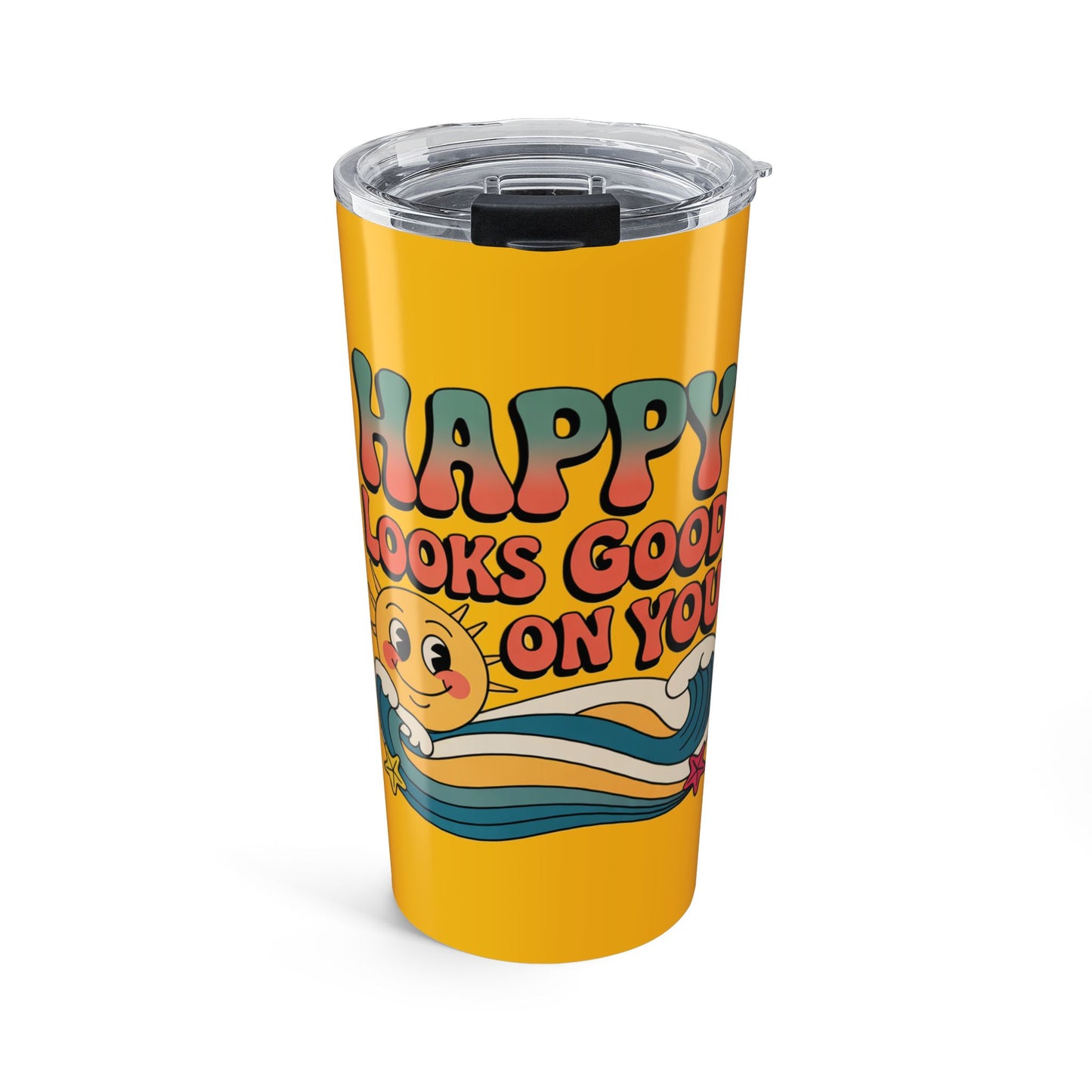 20oz Tumbler — "Happy Looks Good on You" Retro Smile Travel Cup