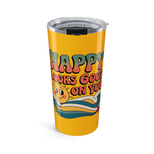 20oz Tumbler — "Happy Looks Good on You" Retro Smile Travel Cup