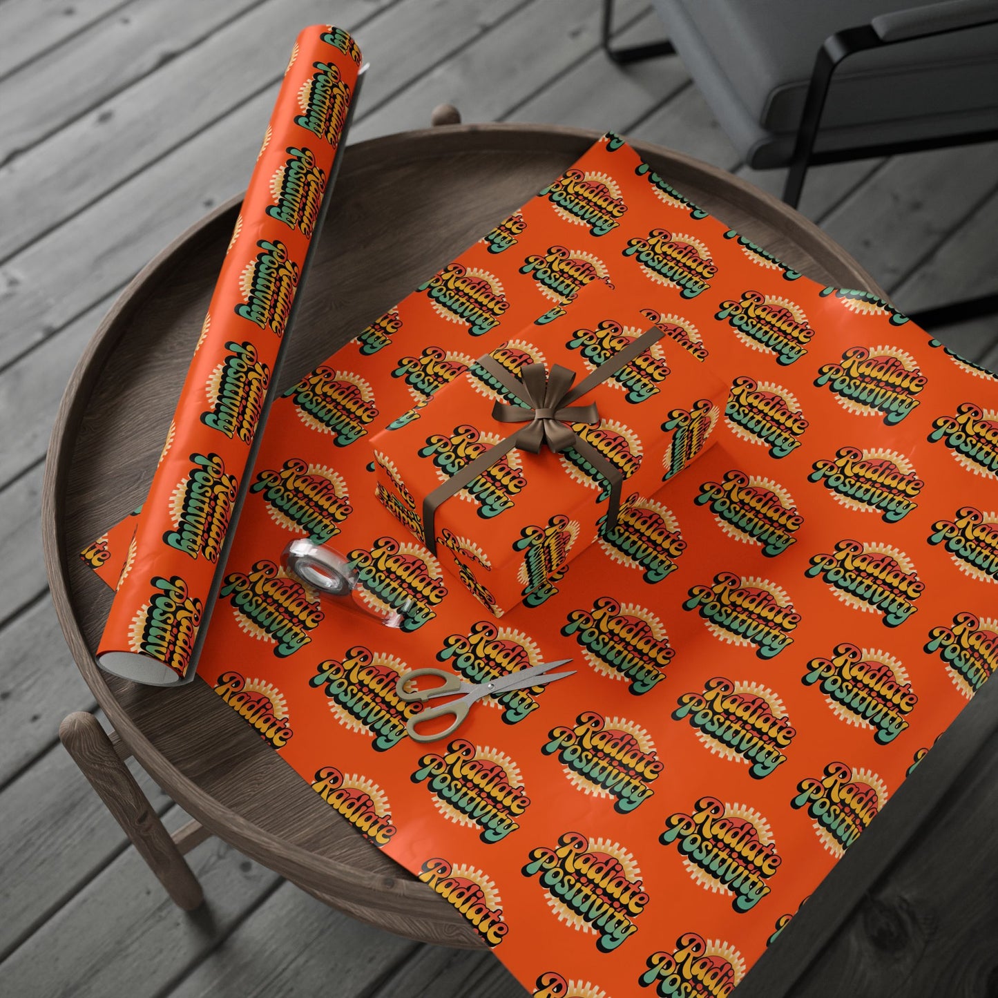 Orange Radiate Positivity Wrapping Paper for Celebrations