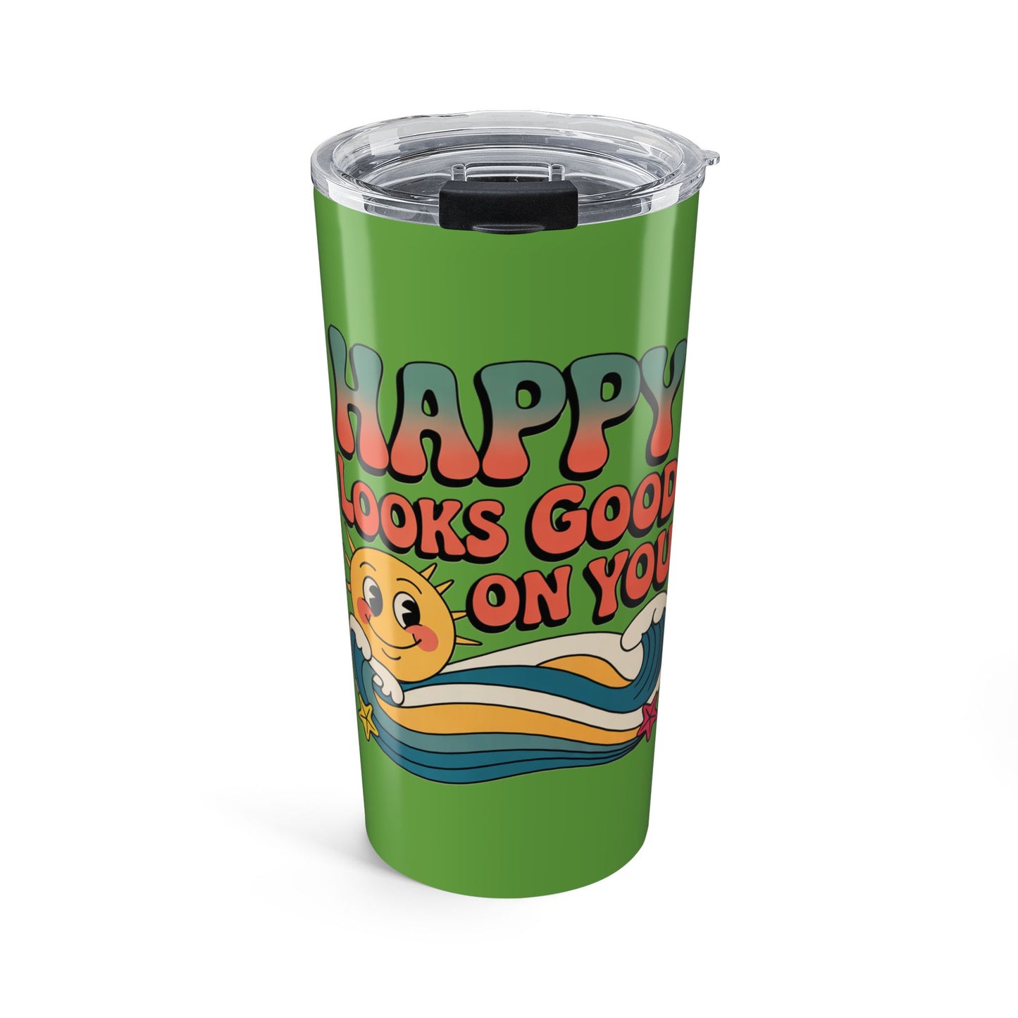 20oz Tumbler — "Happy Looks Good on You" Retro Smile Travel Cup