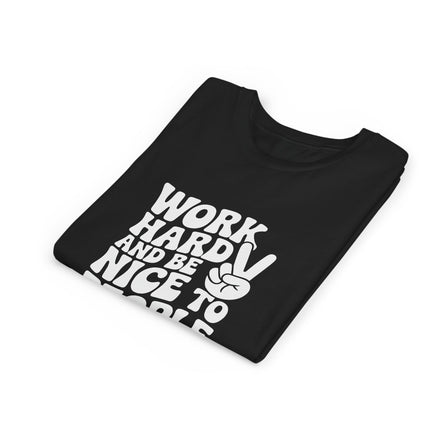 Youth Tee – "Work Hard and Be Nice to People" Retro Peace Sign Kids T‑Shirt