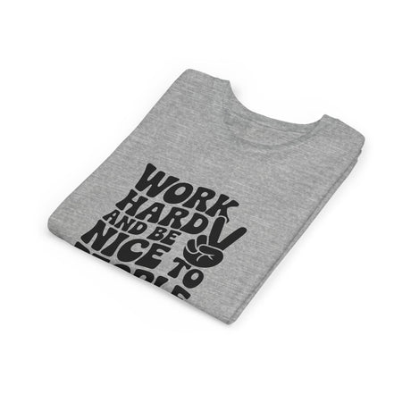 Youth Tee – "Work Hard and Be Nice to People" Retro Peace Sign Kids T‑Shirt