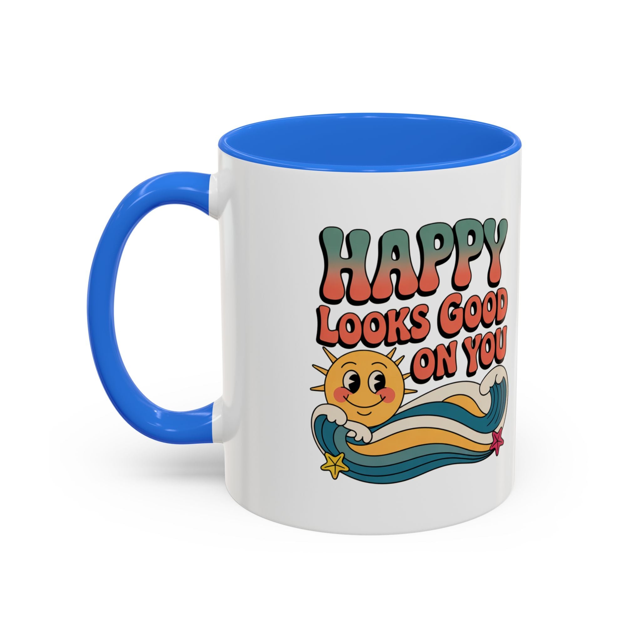 Retro 'Happy Looks Good on You' Colorful Ceramic Mug (11oz & 15oz)