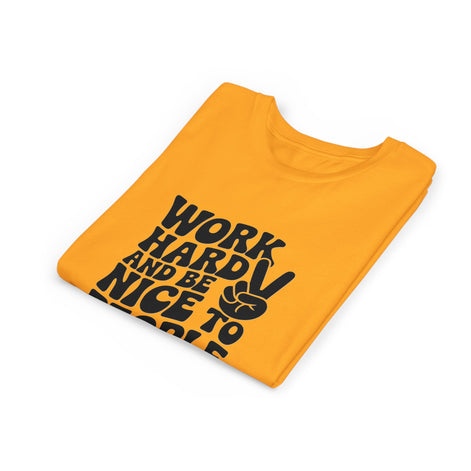 Youth Tee – "Work Hard and Be Nice to People" Retro Peace Sign Kids T‑Shirt