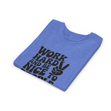 Youth Tee – "Work Hard and Be Nice to People" Retro Peace Sign Kids T‑Shirt