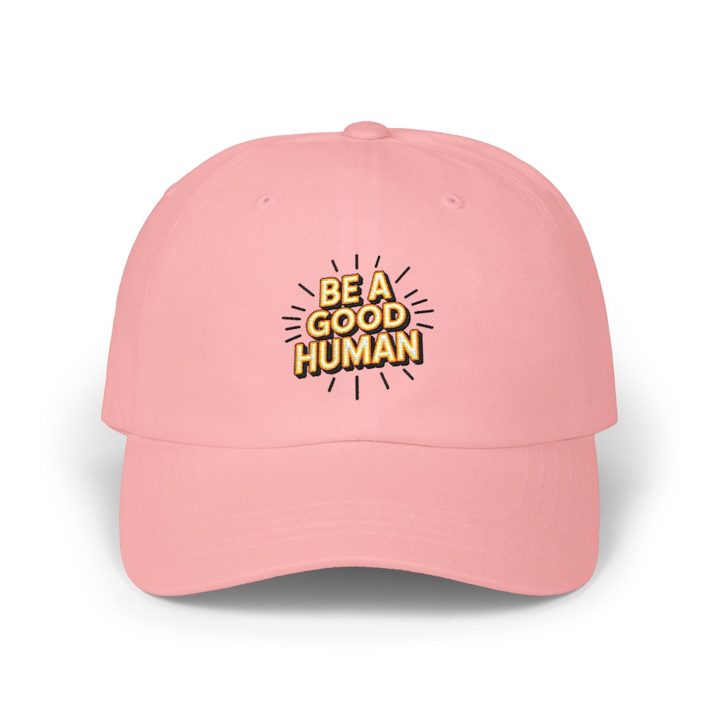 "Be A Good Human" Embroidered White Baseball Hat