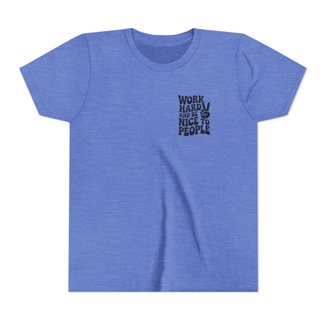 Youth Tee – "Work Hard and Be Nice to People" Retro Peace Sign Kids T‑Shirt