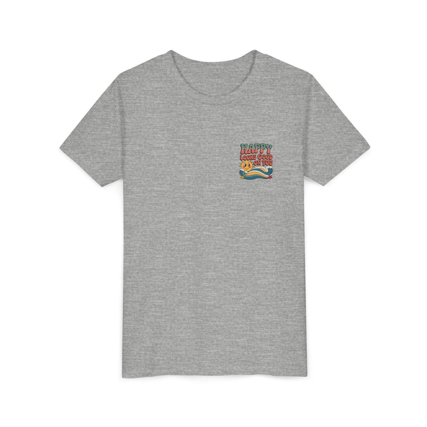 Youth Tee — "Happy Looks Good On You" Retro Sunshine Kids Shirt