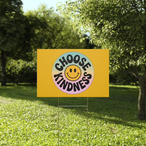Yellow Joyful Choose Kindness Plastic Yard Sign