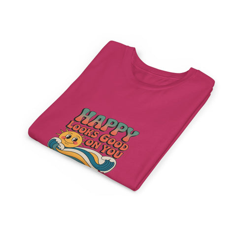 Youth Tee — "Happy Looks Good On You" Retro Sunshine Kids Shirt
