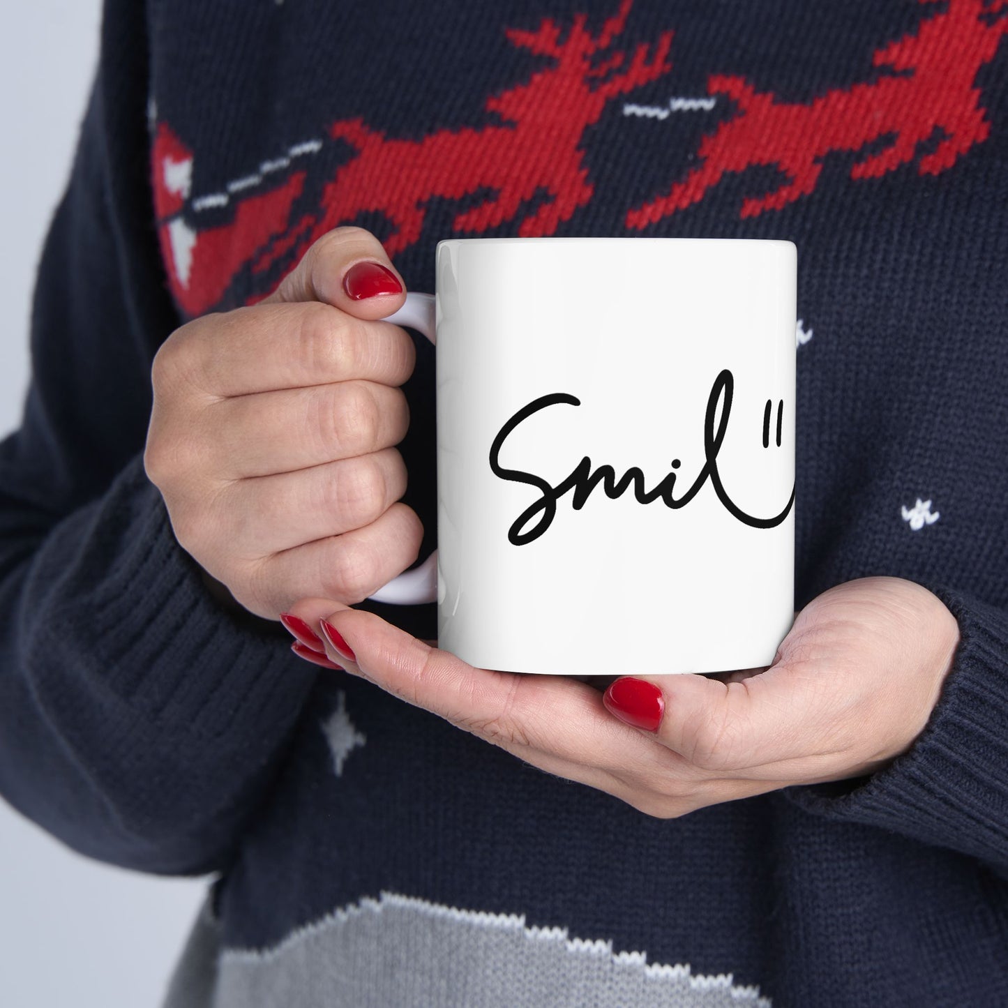 White/Black Smile Ceramic Coffee Mug - 11oz & 15oz