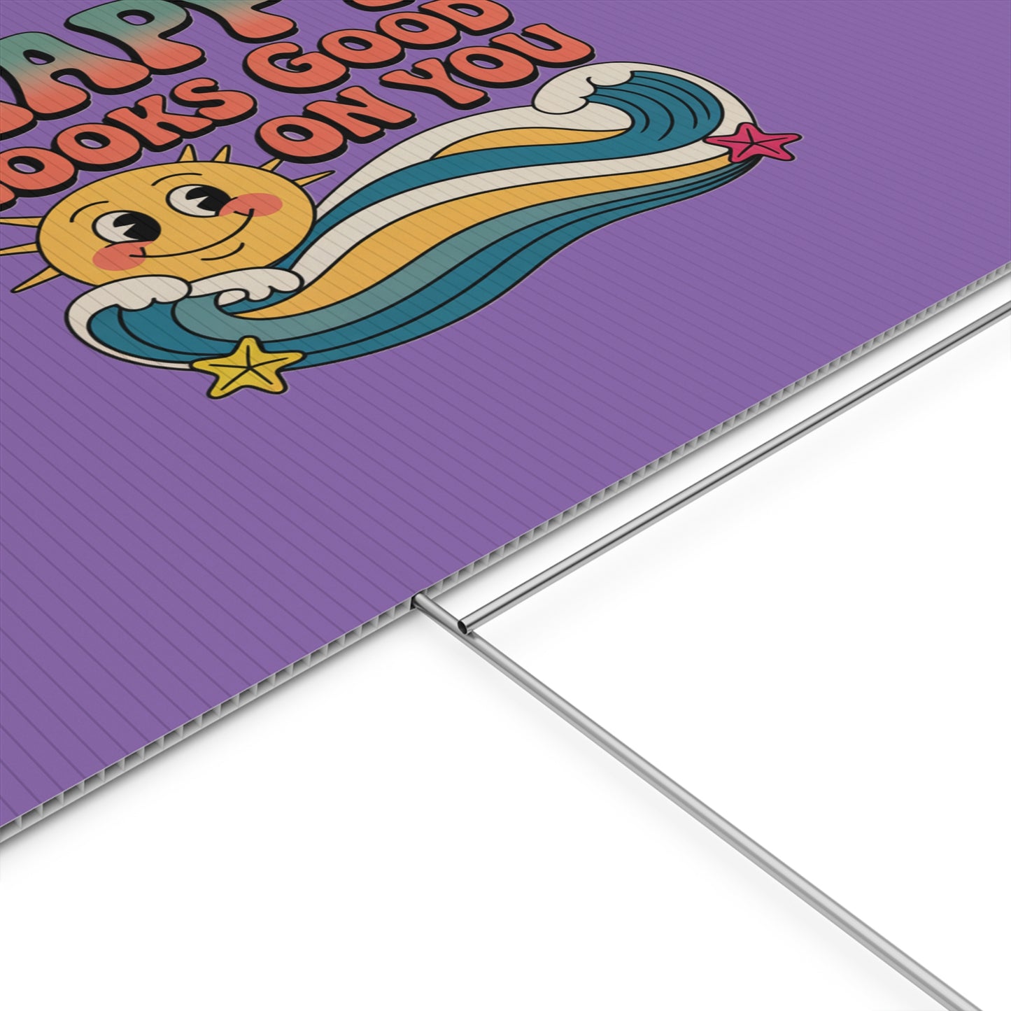 "Happy Looks Good On You" Retro Sun Positive Garden Sign