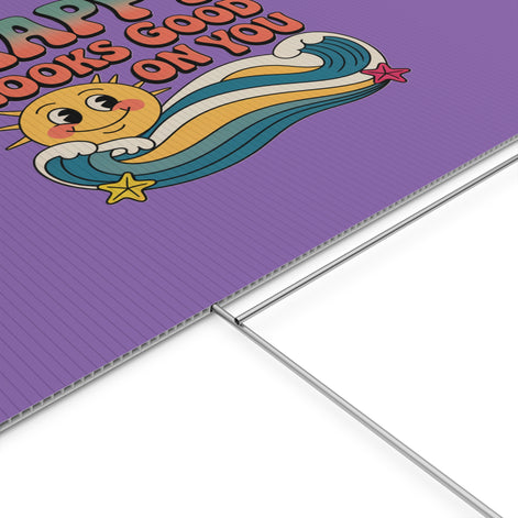 "Happy Looks Good On You" Retro Sun Positive Garden Sign