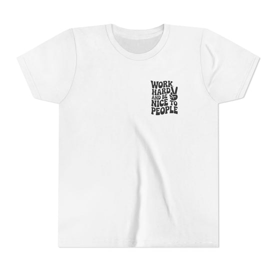 Youth Tee – "Work Hard and Be Nice to People" Retro Peace Sign Kids T‑Shirt
