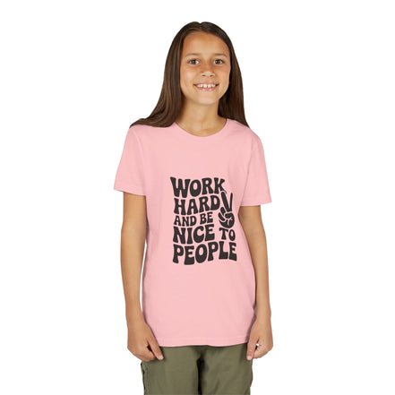 Youth Tee – "Work Hard and Be Nice to People" Retro Peace Sign Kids T‑Shirt