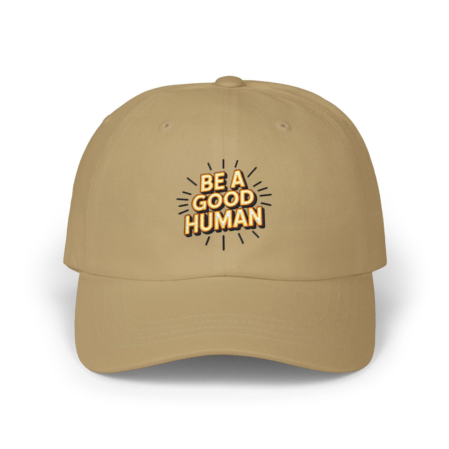 "Be A Good Human" Embroidered White Baseball Hat