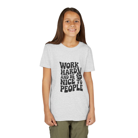 Youth Tee – "Work Hard and Be Nice to People" Retro Peace Sign Kids T‑Shirt