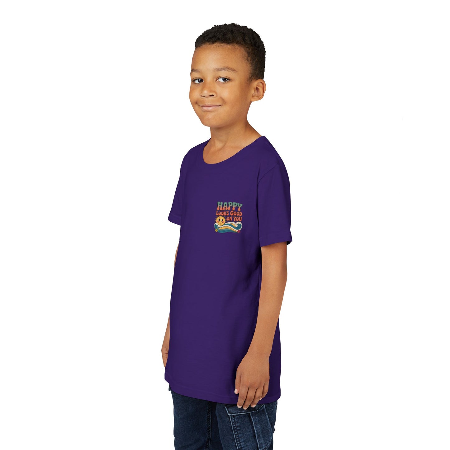 Youth Tee — "Happy Looks Good On You" Retro Sunshine Kids Shirt